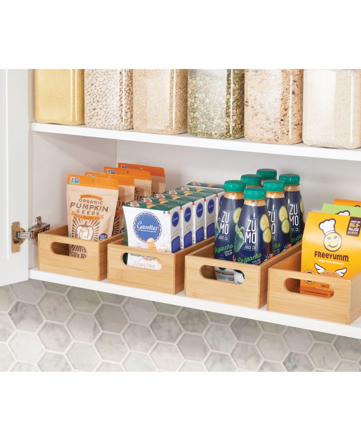 mDesign Bamboo Pantry Organizer Container Bin with Handles, 2 Pack, Natural/Tan