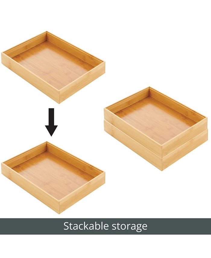 mDesign Bamboo Stackable Kitchen Drawer Organizer Bin Box Tray, 6 Pack