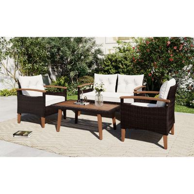 Streamdale Rattan Patio Set with Wood Table (4 Pieces)
