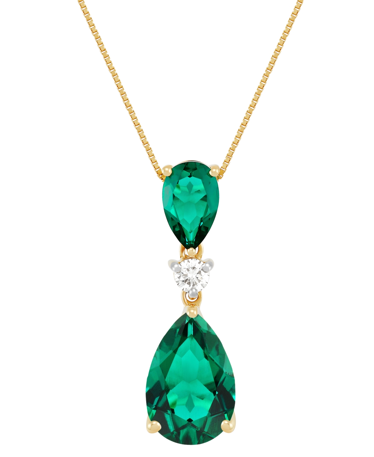 Lab Grown Emerald (3-1/3 ct. t.w.) & Lab Grown Diamond (1/8 ct. t.w.) 18" Pendant Necklace in 14k Gold - Emerald