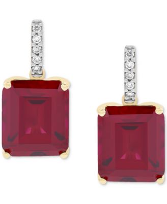 Lab Grown Emerald (10 ct. t.w.) & Lab Grown Diamond (1/10 ct. t.w.) Drop Earrings in 14k Gold