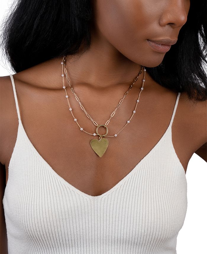 ADORNIA 14k Gold-Plated Paperclip Chain & Mother-of-Pearl Draping Heart ...