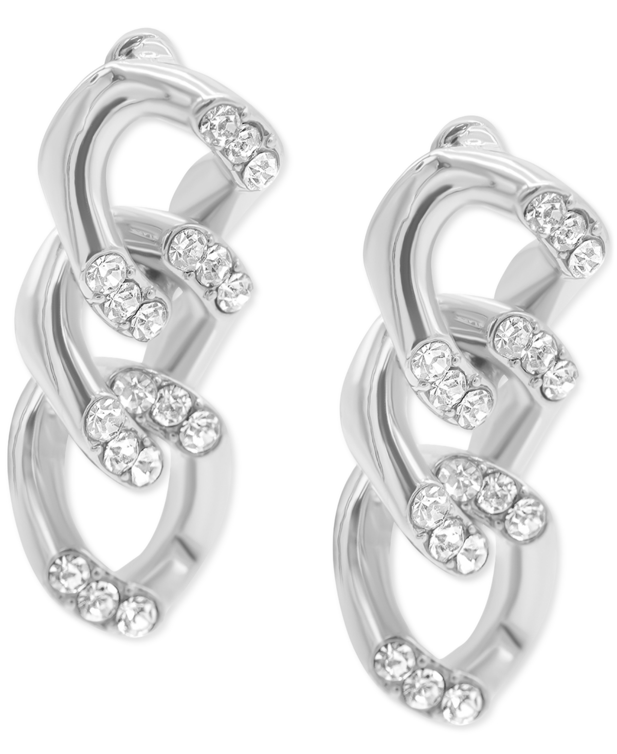 Adornia Rhodium-plated Pave Curb Chain Drop Earrings In Silver