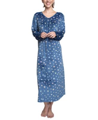 WHITE ORCHID - Women's Printed V-Neck Velour Nightgown