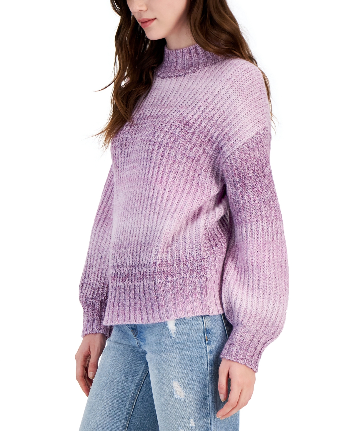 Freshman Juniors' Ombre Mock-neck Sweater In Magenta Grape Space Dye Combo