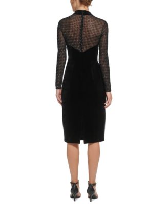 eliza j lace & velvet sheath dress Eliza J Velvet Wrap Off-The-Shoulder Wrap Neckline Sheath Dress