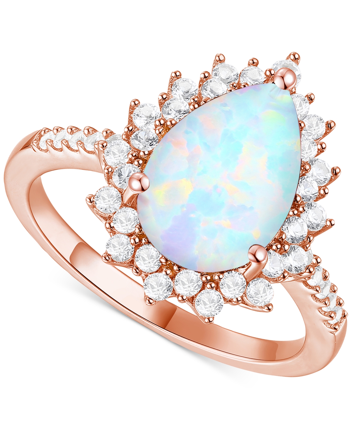 Macy's Lab-grown Opal (7/8 Ct. T.w.) & Lab-grown White Sapphire (5/8 Ct. T.w.) Halo Ring In 14k Rose Gold-p