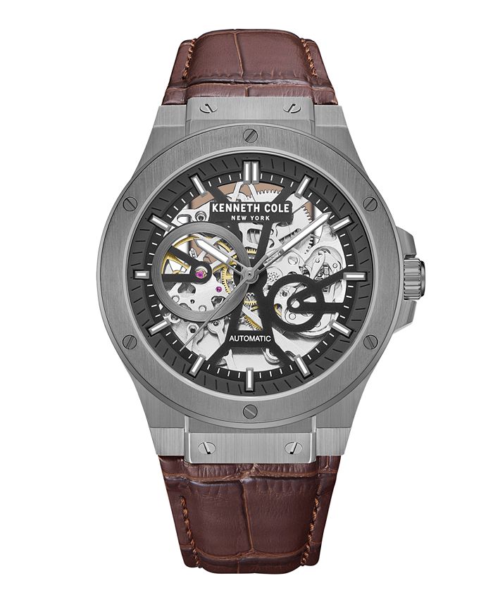 Men s Automatic Brown Genuine Leather Watch 43mm