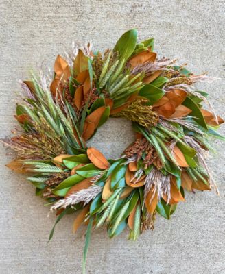 Fresh Real Magnolia, Sorghum, Pampas and Wheat Wreath