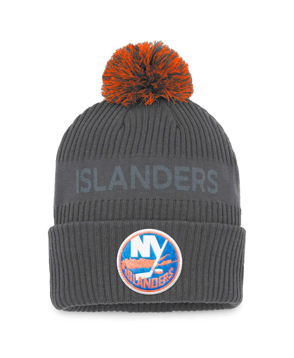Shop Fanatics Men's  Charcoal New York Islanders Authentic Pro Home Ice Cuffed Knit Hat With Pom
