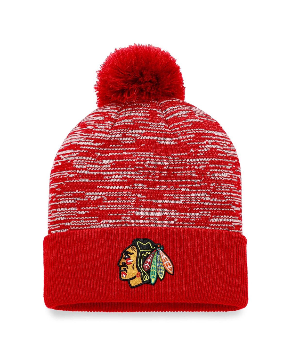 Fanatics Men's  Red Chicago Blackhawks Defender Cuffed Knit Hat With Pom In Red
