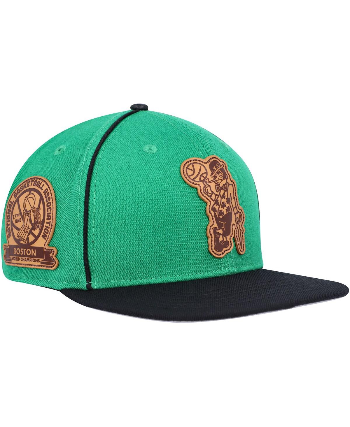 Pro Standard Men's  Kelly Green, Black Boston Celtics Heritage Leather Patch Snapback Hat In Kelly Green,black