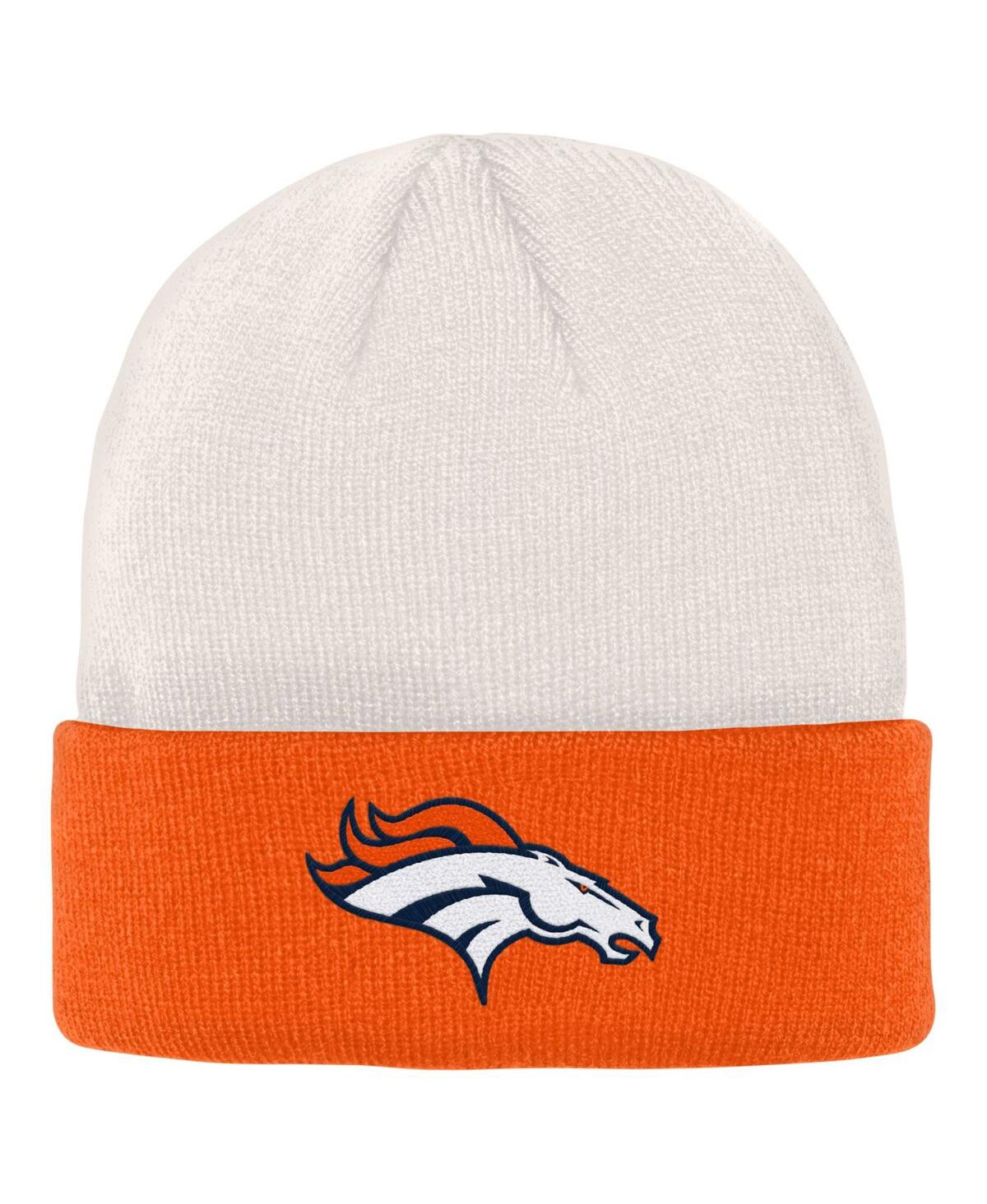 Outerstuff Kids' Big Boys And Girls Cream, Orange Denver Broncos Bone Cuffed Knit Hat In Cream,orange
