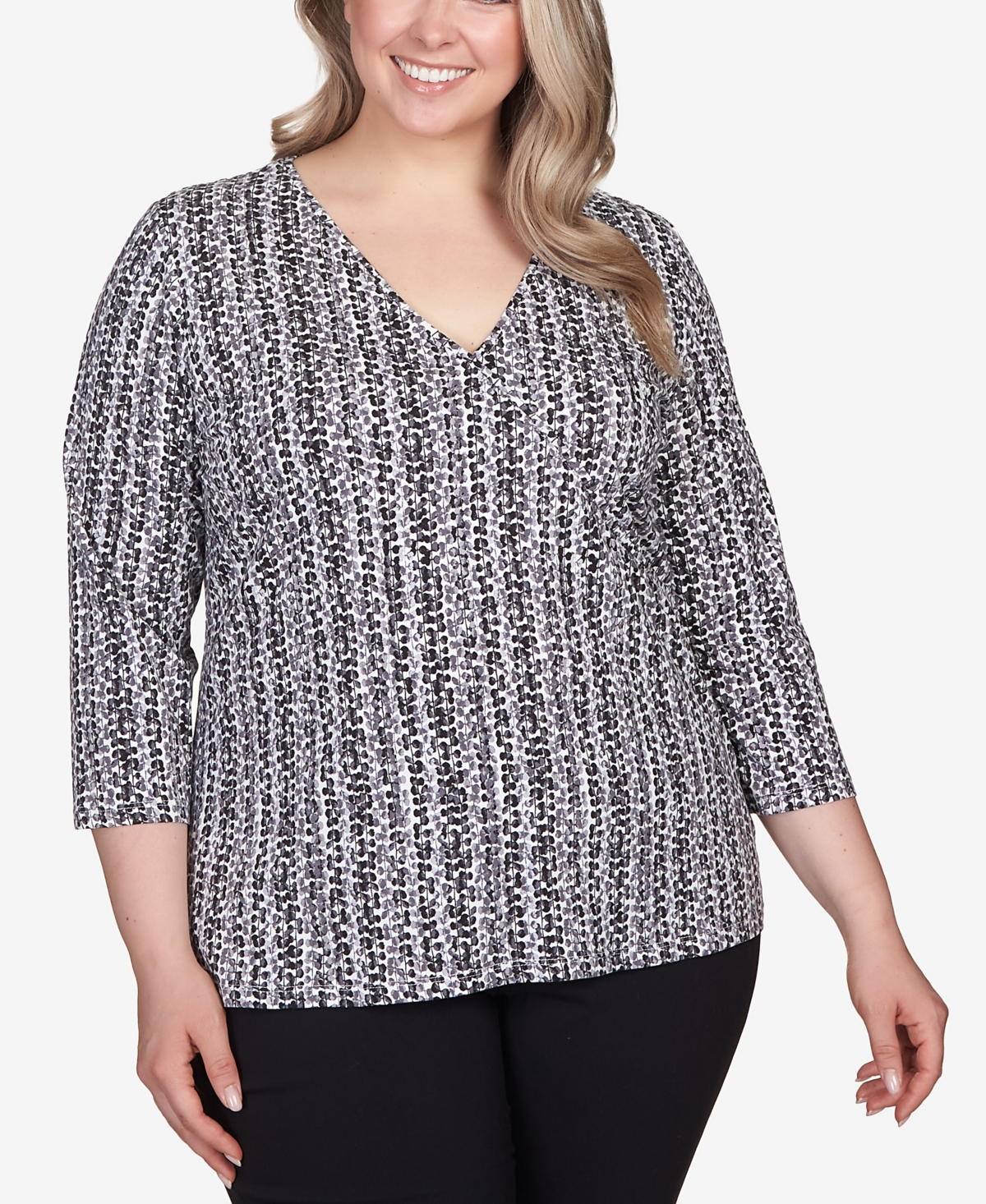 Plus Size All About Olive 3/4 Sleeve Stretch Jersey Top - Black Multi