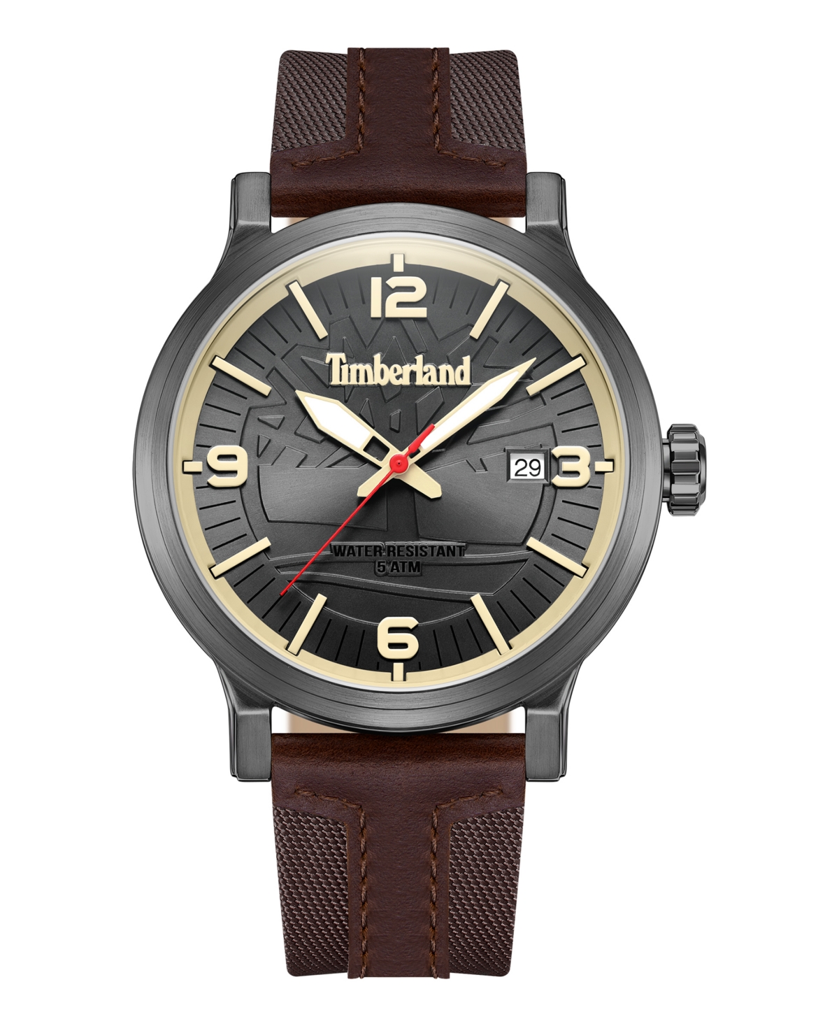 Timberland Men's Quartz Westerly Dark Brown Leather Nylon Strap Watch, 46mm