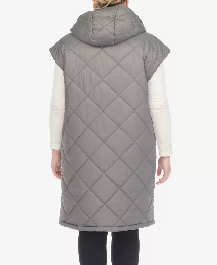 Plus Size Diamond Quilted Hooded Puffer Vest - thumbnail 2