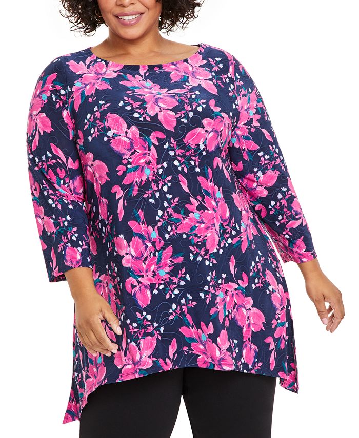 JM Collection Plus Size Savannah Sprout Jacquard Swing Top, Created for ...