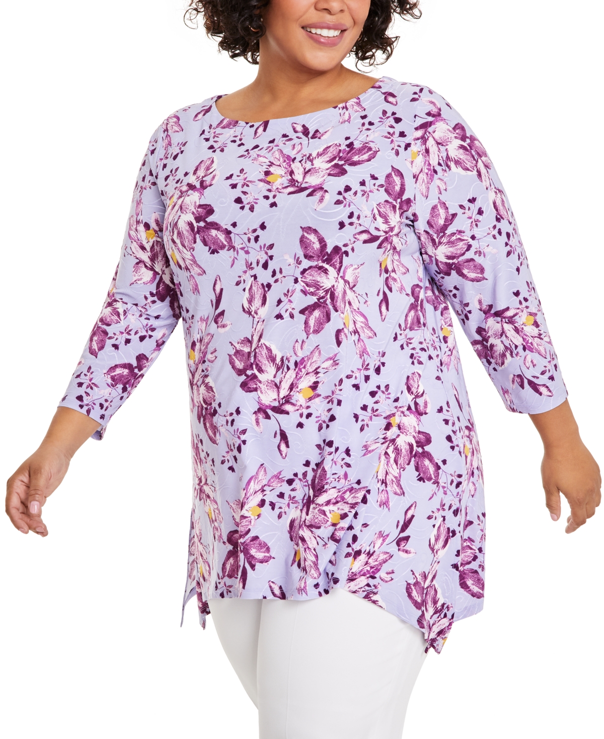 Jm Collection Plus Size Savannah Sprout Jacquard Swing Top, Created For Macy's In Light Lavendar Combo