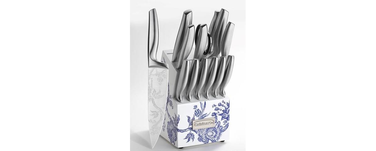 Cuisinart Caskata 15-piece German Stainless Steel Cutlery Block Set In White And Blue Floral