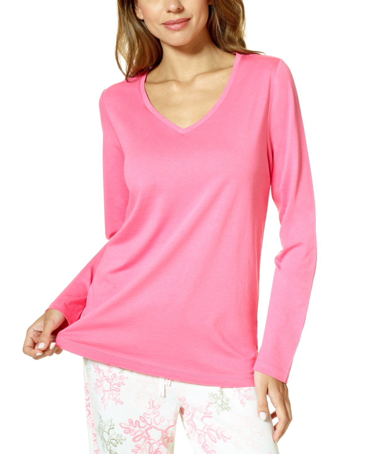 Hue Women's Long-sleeve V-neck Pajama Top In Camellia Rose