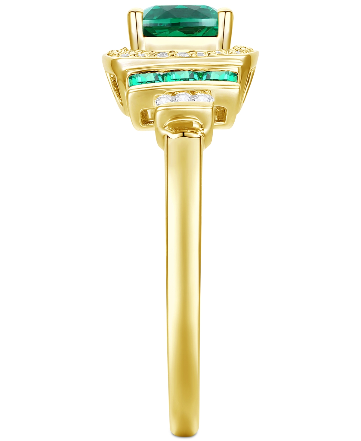 Lab-Grown(3/4 ct. t.w.) & Lab-Grown White Sapphire (1/6 ct. t.w.) Statement Ring in 14k Gold-Plated Sterling Silver - Emerald