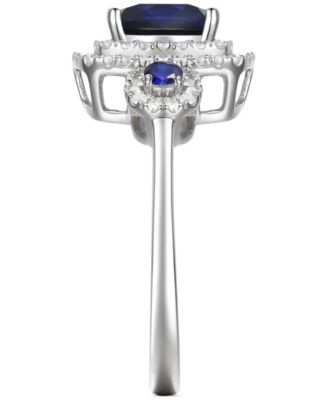 Lab-Grown Emerald (7/8 ct. t.w.) & Lab-Grown White Sapphire (1/3 ct. t.w.) Double Halo Three Stone Ring (Also in Additional Gemstones)