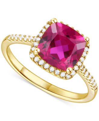 Macy's - Amethyst (1-3/4 ct. t.w.) & Lab-Grown White Sapphire (1/4 ct. t.w.) Halo Ring in 14k Gold-Plated Sterling Silver (Also in Additional Gemstones)