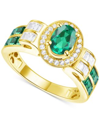 Macy's - Lab-Grown Emerald (7/8 ct. t.w.) & Lab-Grown White Sapphire (1/3 ct. t.w.) Statement Ring in 14k Gold-Plated Sterling Silver (Also in Additional Gemstones)