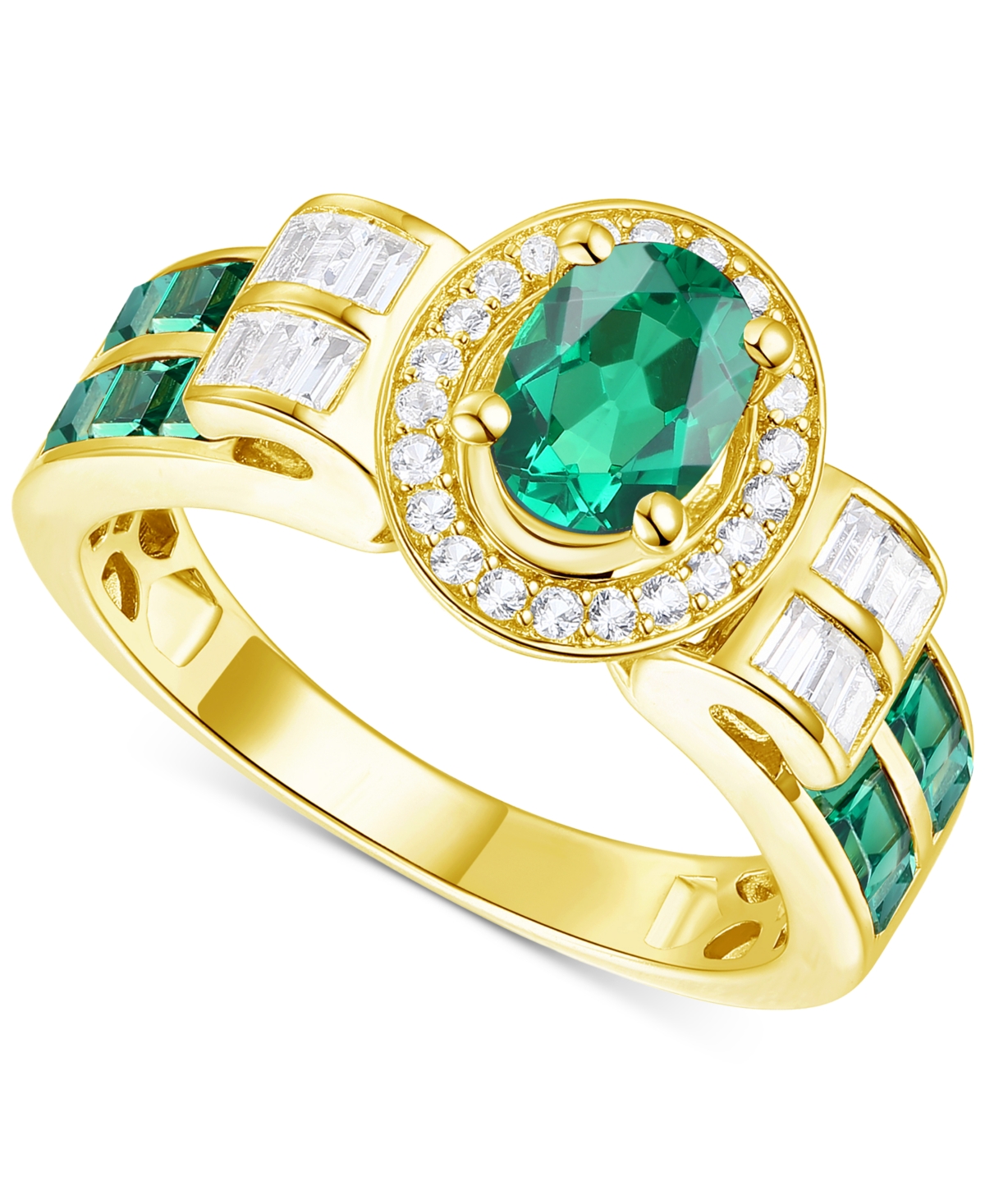 Macy's Lab-grown Emerald (7/8 Ct. T.w.) & Lab-grown White Sapphire (1/3 Ct. T.w.) Statement Ring In 14k Gol