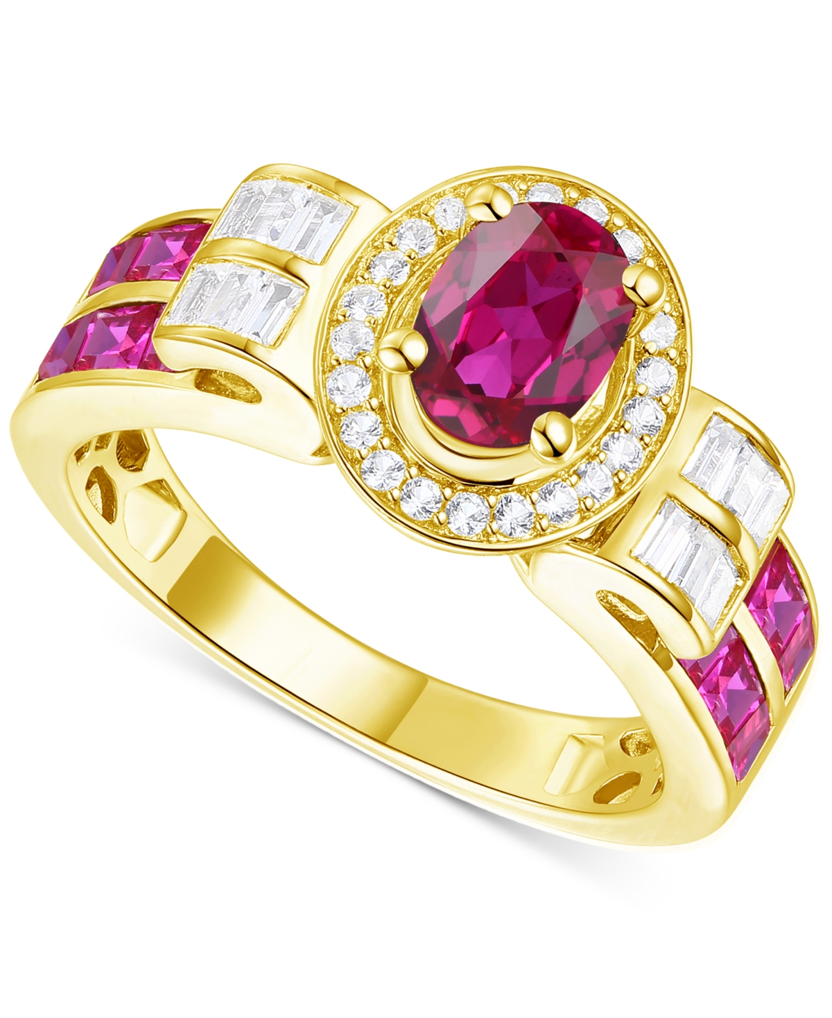 Lab-Created Pink Sapphire Leaf Statement Ring (2 Ct. t.w.) in 14K Gold-Plated Sterling Silver - Pink Sapphire