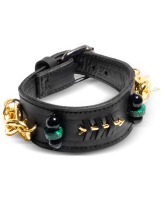 18k Gold-Plated Gemstone Faux Leather Wrap Bracelet