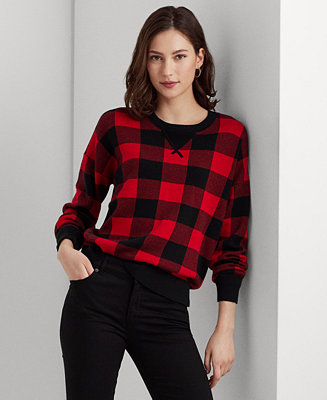 Lauren Ralph Lauren Women's Buffalo Check Cotton-Blend Sweater - Macy's