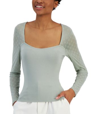 Crave Fame - Juniors' Flocked Illusion Mesh-Sleeve Top