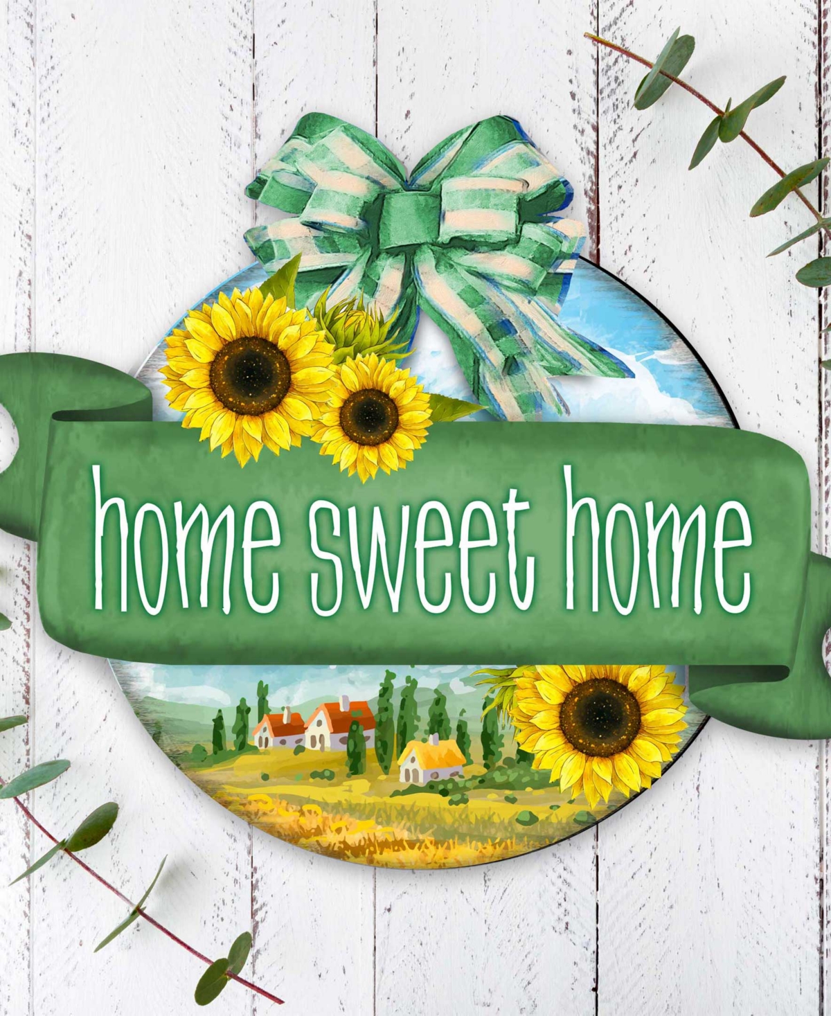 Shop Designocracy Holiday Wooden Door Hanger Welcome Sign Home Sweet Home Wreath G. Debrekht In Multi Color