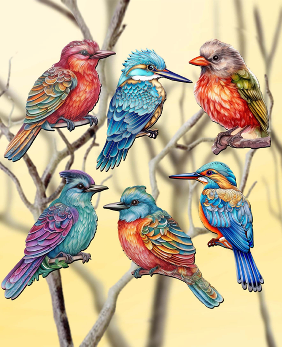 Designocracy Holiday Wooden Clip-on Ornaments Colorful Birds Set Of 6 G. Debrekht In Multi Color