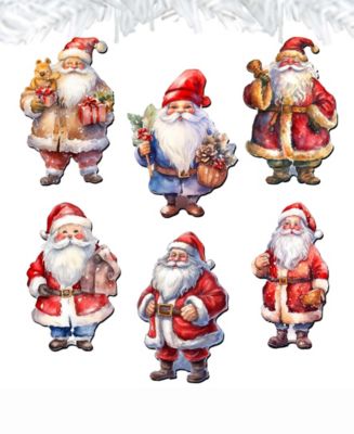 Santa Christmas Wooden Clip-On Ornaments Set of 6 G. DeBrekht
