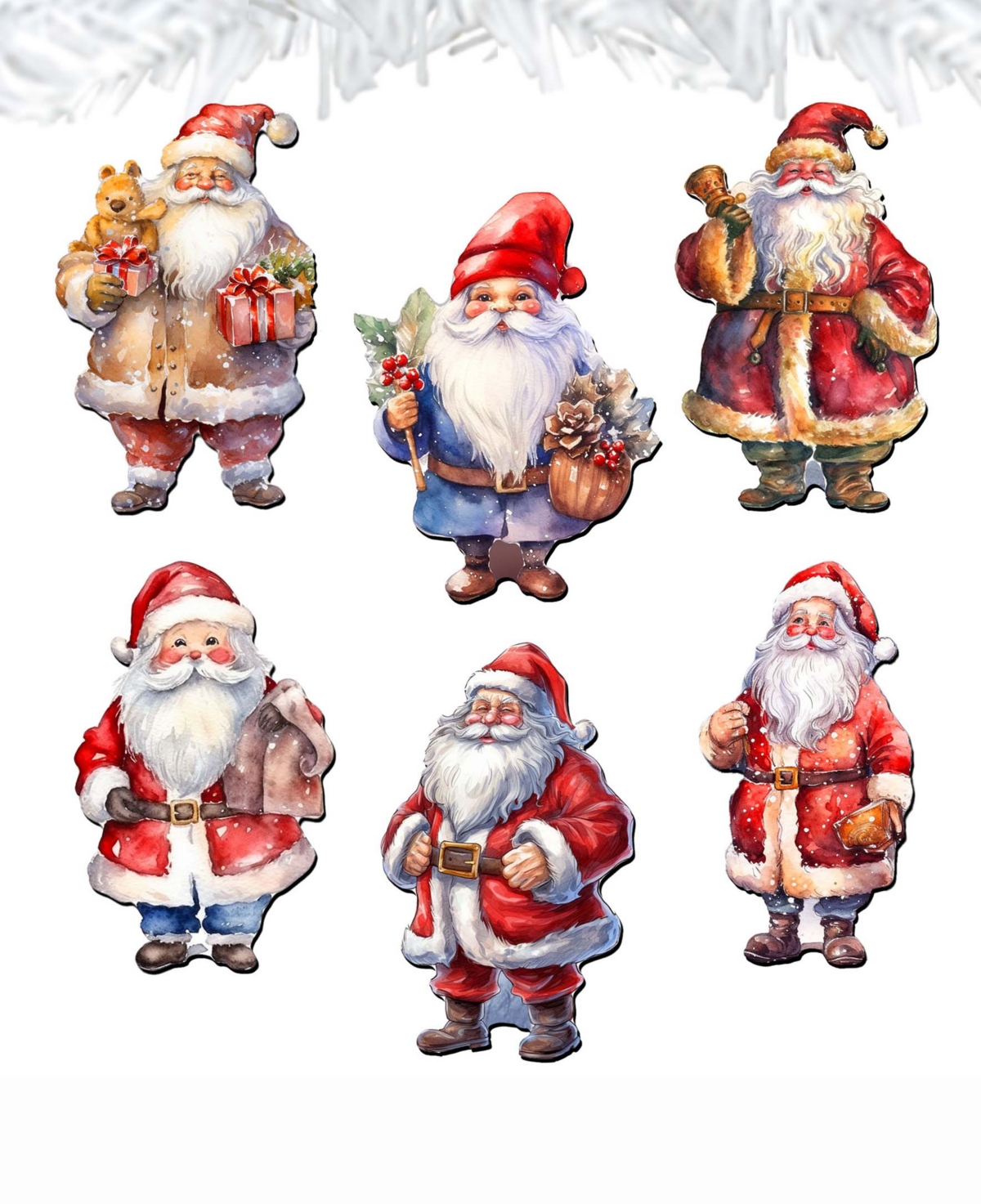 Designocracy Santa Christmas Wooden Clip-on Ornaments Set Of 6 G. Debrekht In Multi Color