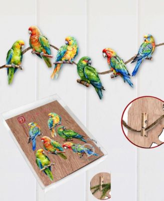 Holiday Wooden Clip-On Ornaments Parrots Set of 6 G. DeBrekht