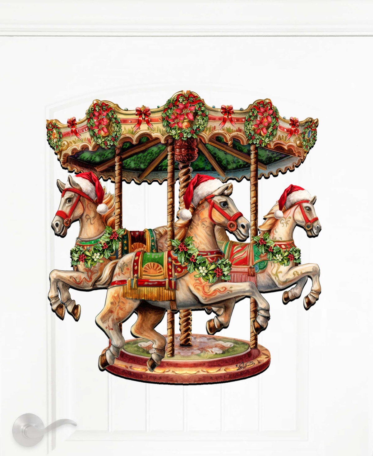 Designocracy Christmas Carousel Christmas Wooden Wall Decor Door Decor G. Debrekht In Multi Color