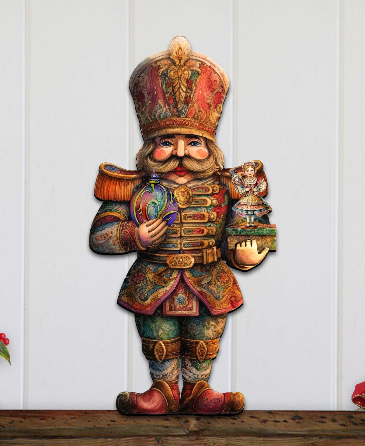 Designocracy Clara And Nutcracker Prince Christmas Door Hanger Wooden Door Decor G. Debrekht In Multi Color