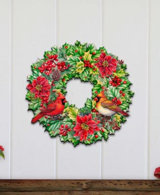 Cardinal Garland Wreath Christmas Door Hanger Wooden Door Decor G. DeBrekht