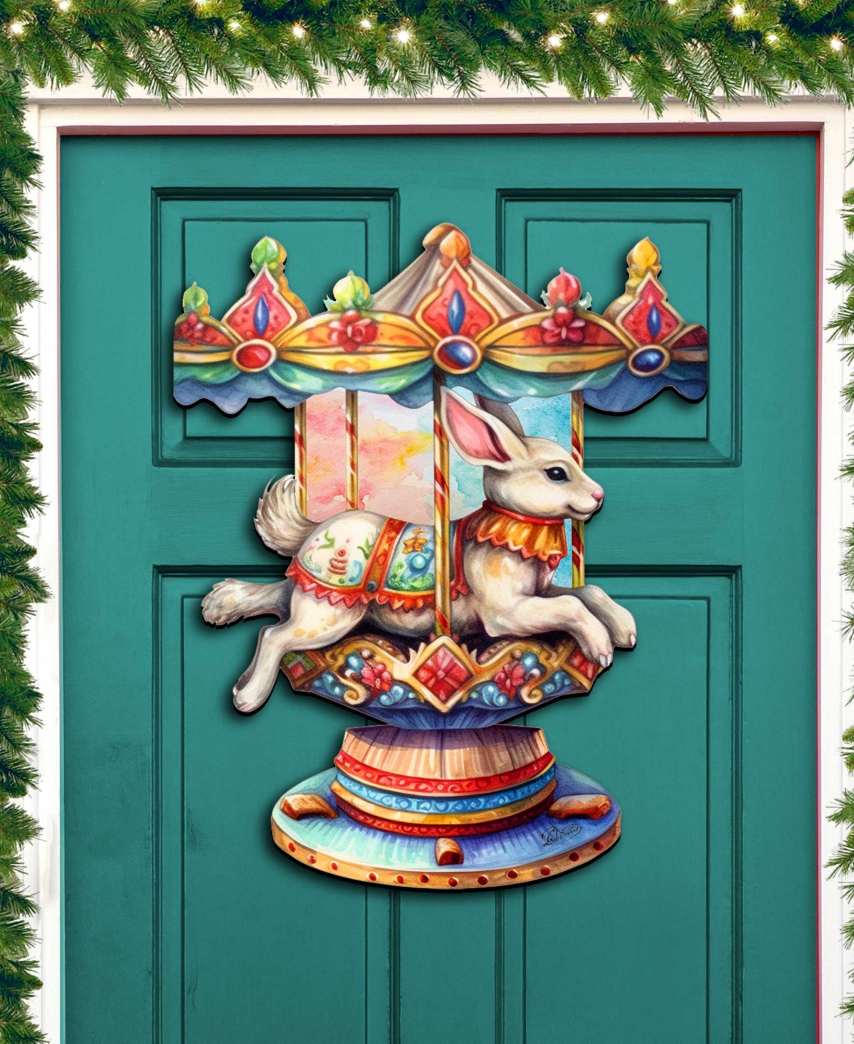 Shop Designocracy Carousel Christmas Wooden Wall Decor Door Decor G. Debrekht In Multi Color