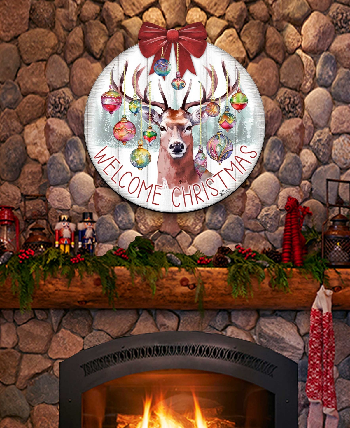 Designocracy Welcome Christmas Wooden Door Decor Welcome Sign Hanging Decoration G. Debrekht In Multi Color