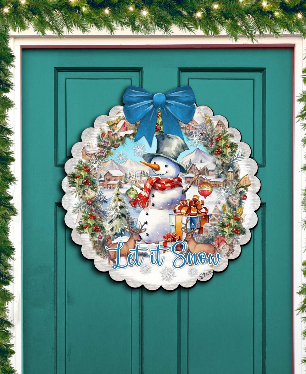 Designocracy Let It Snow Christmas Wooden Door Decor Hanging Decoration G. Debrekht In Multi Color