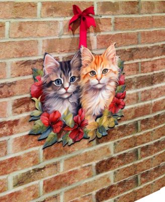 Cute Kittens Christmas Wooden Door Hanger Door Decor G. DeBrekht