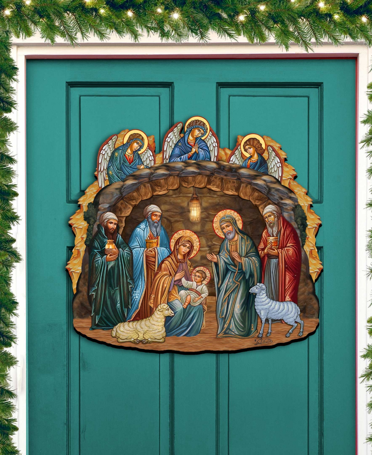 Shop Designocracy Orthodox Nativity Scene Christmas Wooden Door Hanger Door Decor G. Debrekht In Multi Color