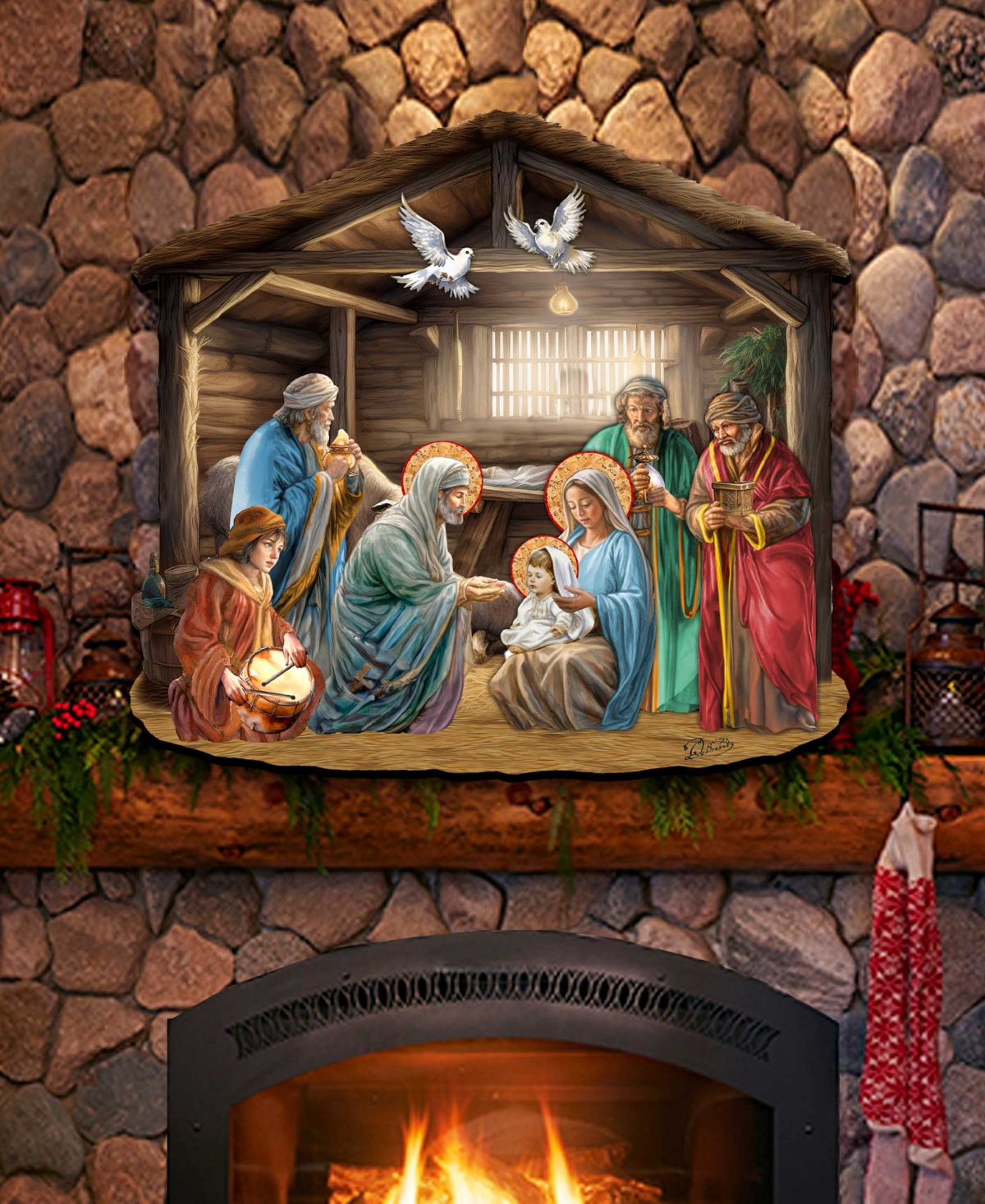 Designocracy Nativity Scene Christmas Wooden Door Hanger Door Decor G. Debrekht In Multi Color
