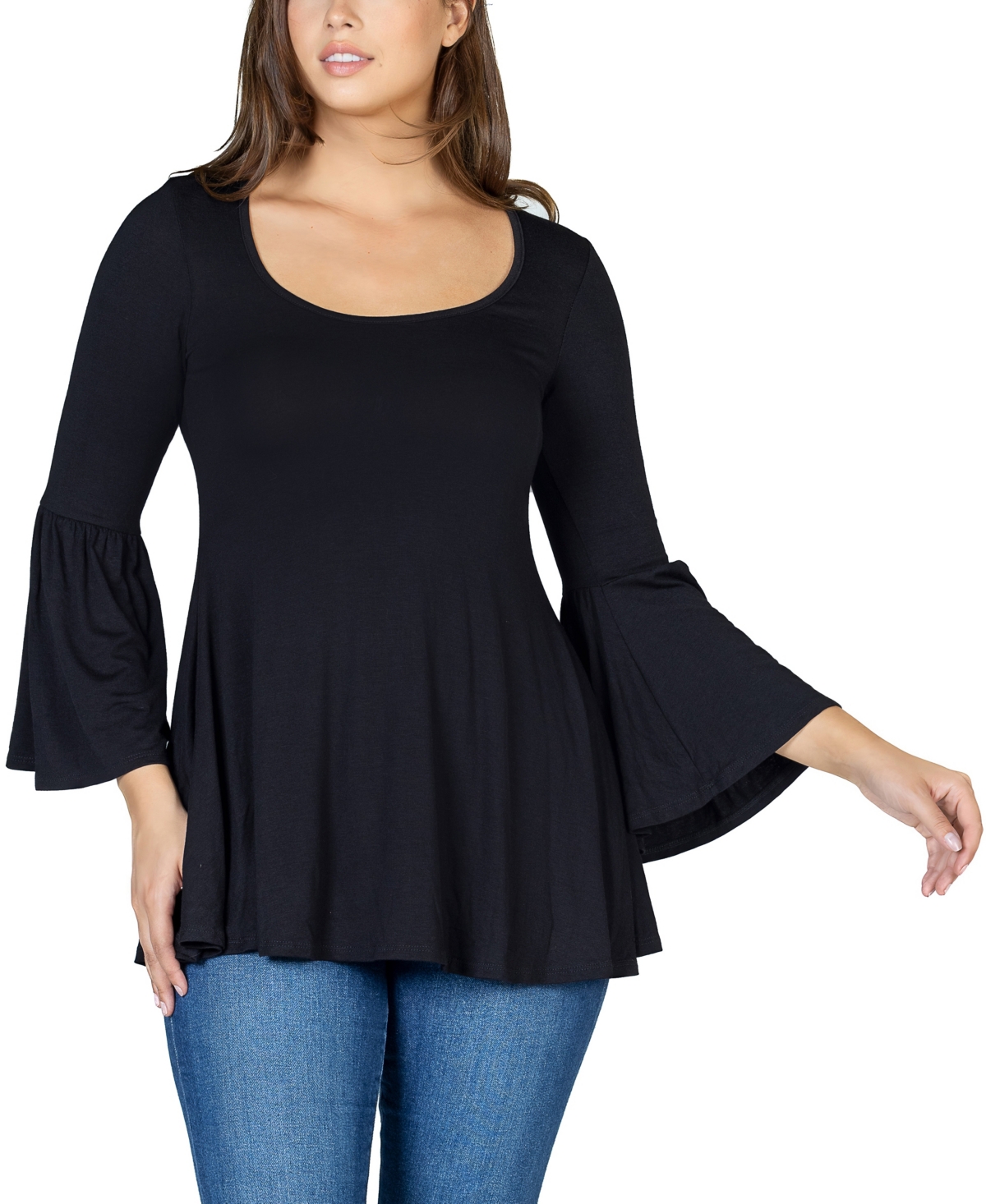 24seven Comfort Apparel Women's Bell Sleeve Flared Tunic Top In Black