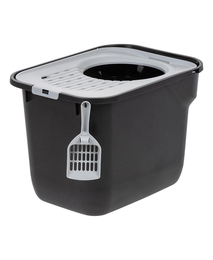 IRIS USA Top Entry Cat Litter Box with Scoop Black Macy s