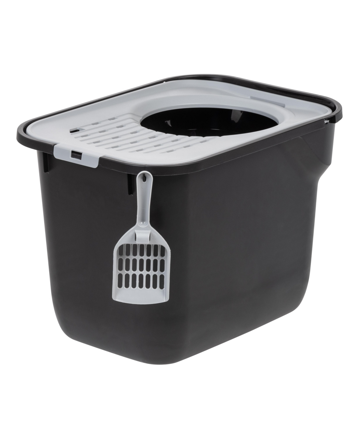 Top Entry Cat Litter Box with Scoop, Black - Black
